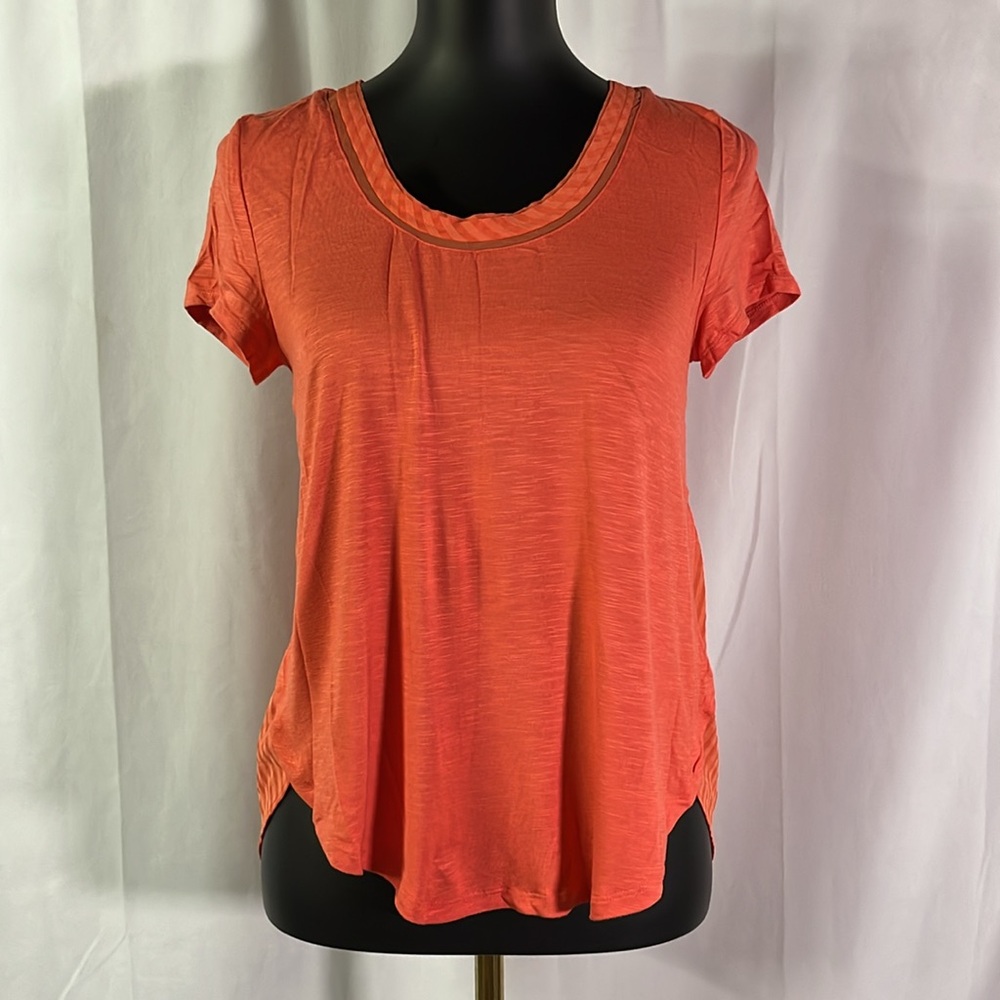 NWT Anthropologie Deletta Orange Gingham Mixed Media High Low Top - Picture 2 of 16
